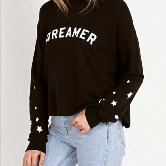 Spiritual Gangster Dreamer black long-sleeve top with stars on sleeves, size S - Picture 1 of 6